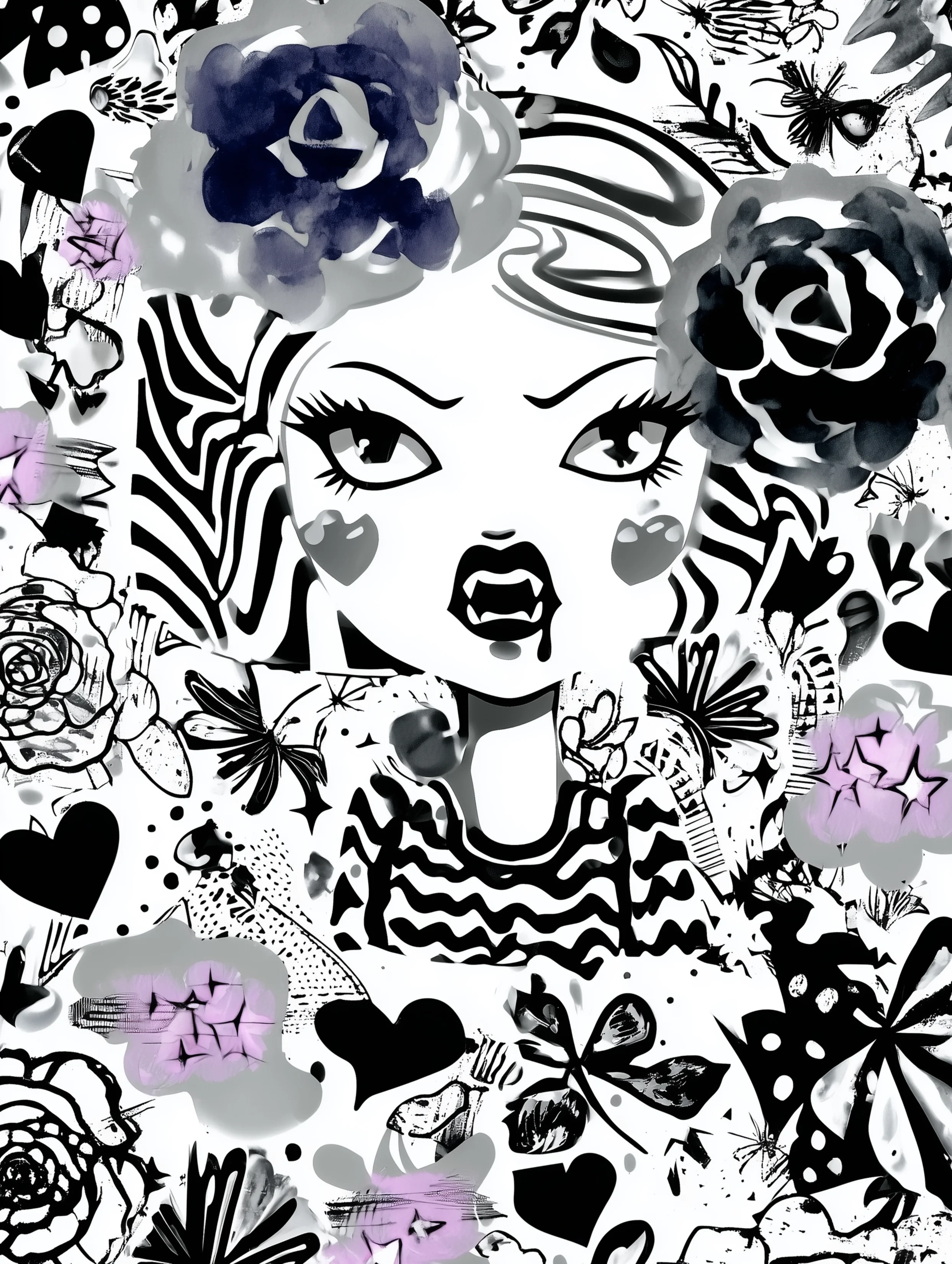 Free printable vampire coloring page for adults featuring a roaring vampire girl